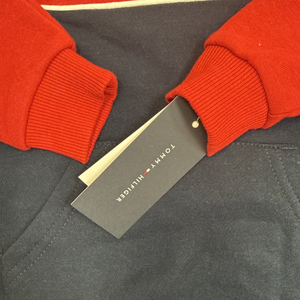 Tommy Hilfiger Jogger Set Boys 3-6 Months Navy Blue With Red Hooded With Pockets - Picture 6 of 10